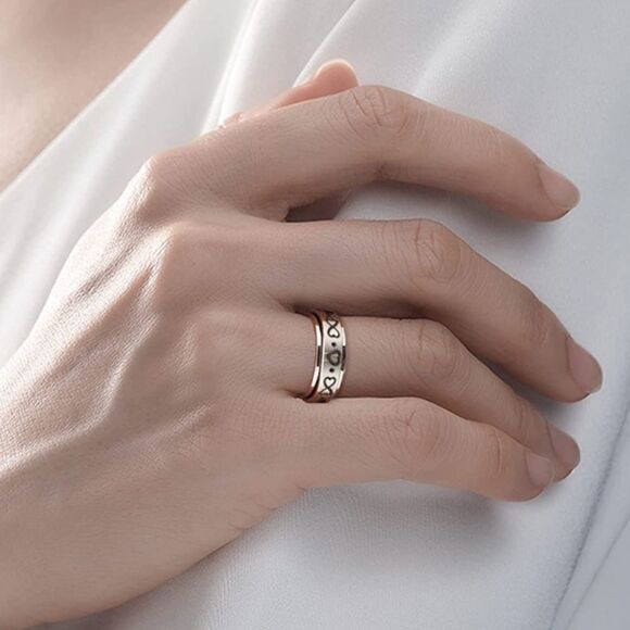 316L Stainless Steel Infinity & Hearts Fidget Anxiety Stress Relieving Spin Ring - Picture 4 of 6